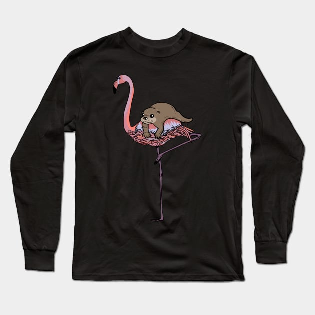 Flamingo and Otter Long Sleeve T-Shirt by huebucket